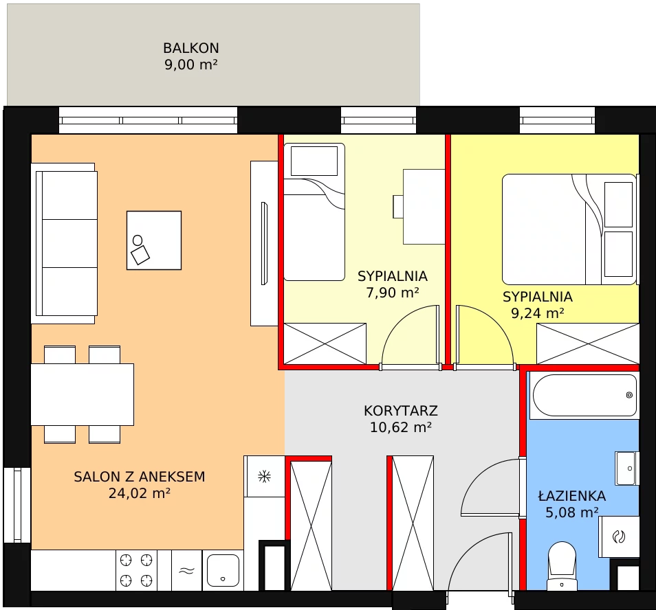 3 pokoje, mieszkanie 58,05 m², piętro 1, oferta nr D 1.04, Osiedle Moderno, Środa Wielkopolska, ul. Topolska