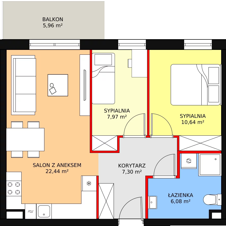 3 pokoje, mieszkanie 55,53 m², piętro 1, oferta nr D 1.06, Osiedle Moderno, Środa Wielkopolska, ul. Topolska