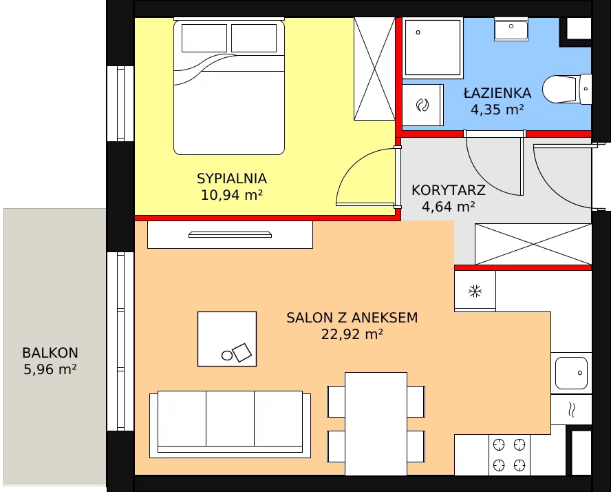 2 pokoje, mieszkanie 43,41 m², piętro 1, oferta nr D 1.08, Osiedle Moderno, Środa Wielkopolska, ul. Topolska