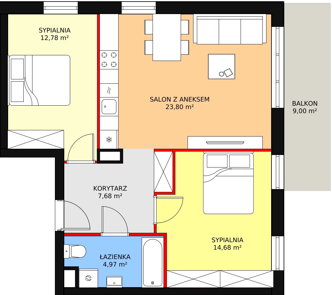 3 pokoje, mieszkanie 64,91 m², piętro 1, oferta nr D 1.10, Osiedle Moderno, Środa Wielkopolska, ul. Topolska