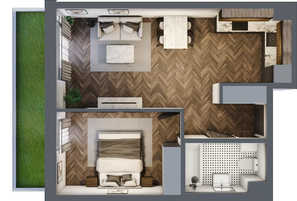 2 pokoje, mieszkanie 43,57 m², parter, oferta nr A4, Augustówka Residence, Warszawa, Mokotów, Augustówka, ul. Kostrzyńska 18