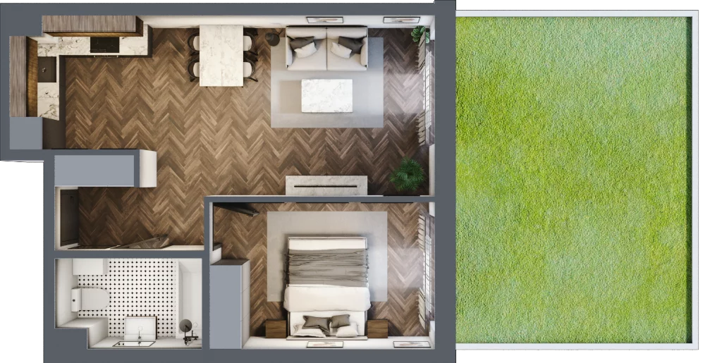 2 pokoje, mieszkanie 43,57 m², parter, oferta nr A5, Augustówka Residence, Warszawa, Mokotów, Augustówka, ul. Kostrzyńska 18