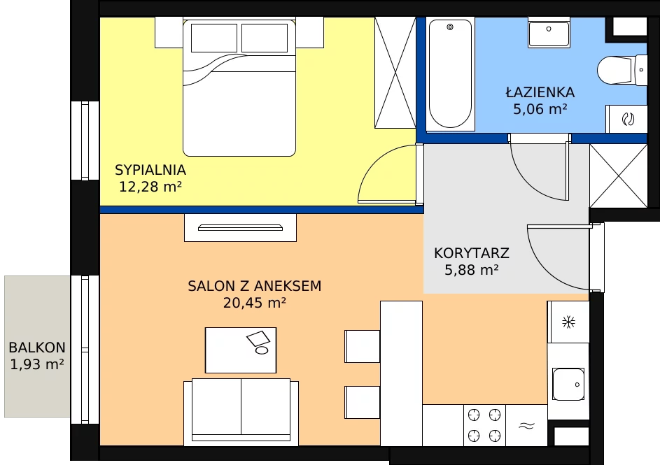 Zalety mieszkania 43.64 m², A12