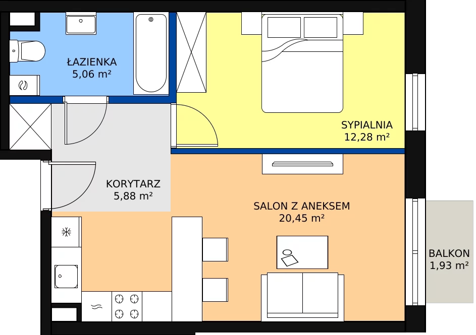 Zalety mieszkania 43.61 m², A13