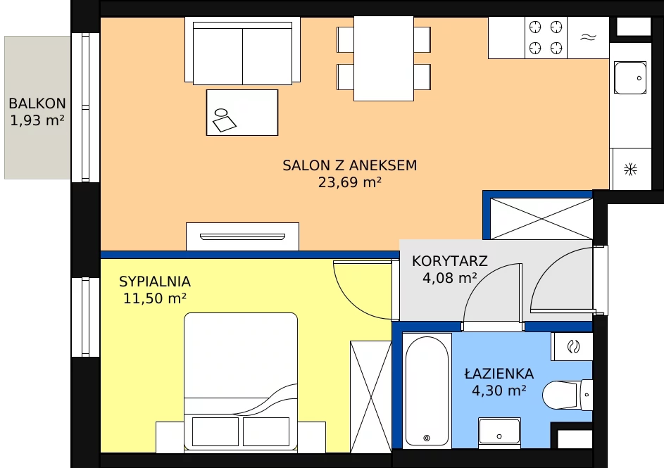 Zalety mieszkania 43.57 m², A19