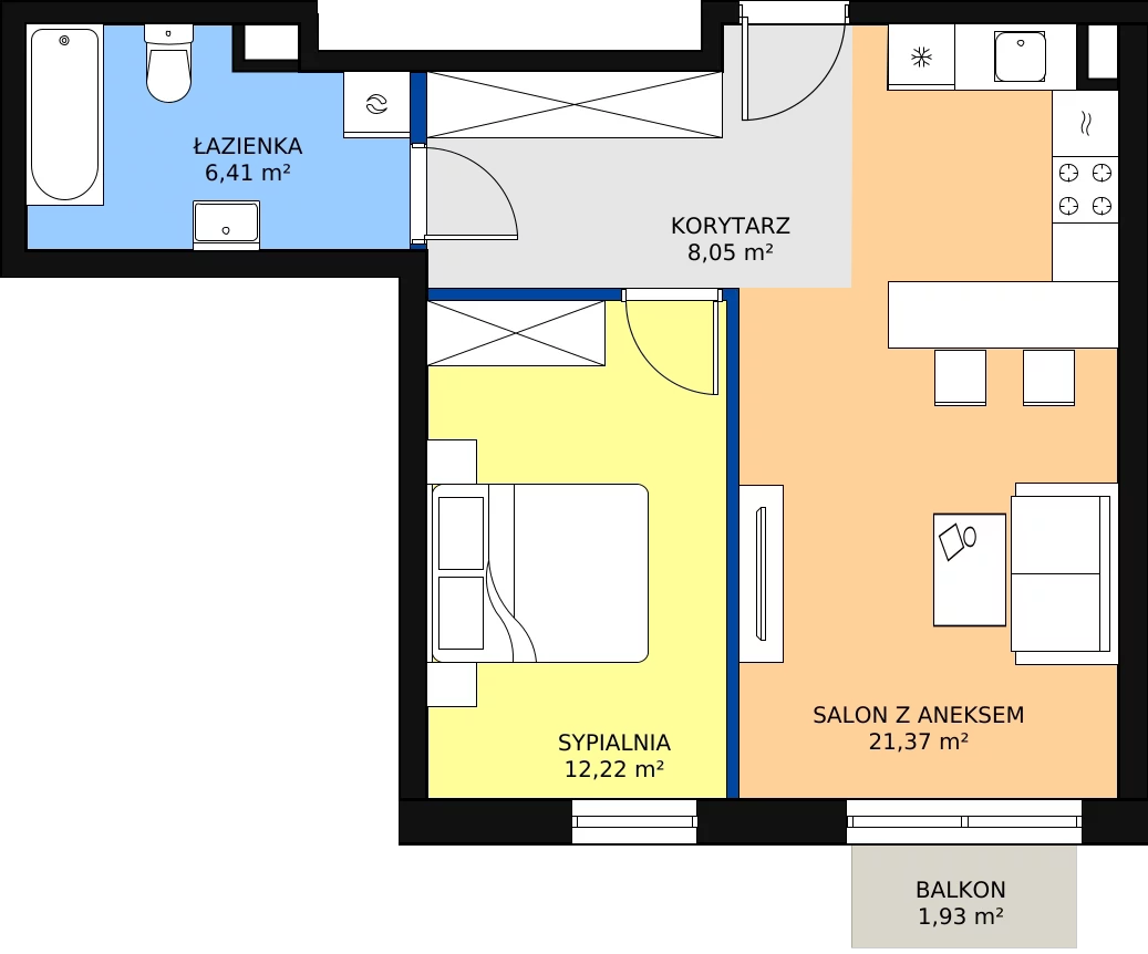 Zalety mieszkania 48.2 m², A21