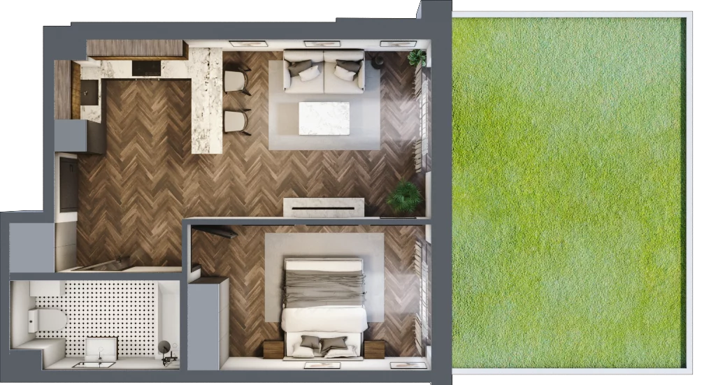 2 pokoje, mieszkanie 43,44 m², parter, oferta nr A22, Augustówka Residence, Warszawa, Mokotów, Augustówka, ul. Kostrzyńska 18