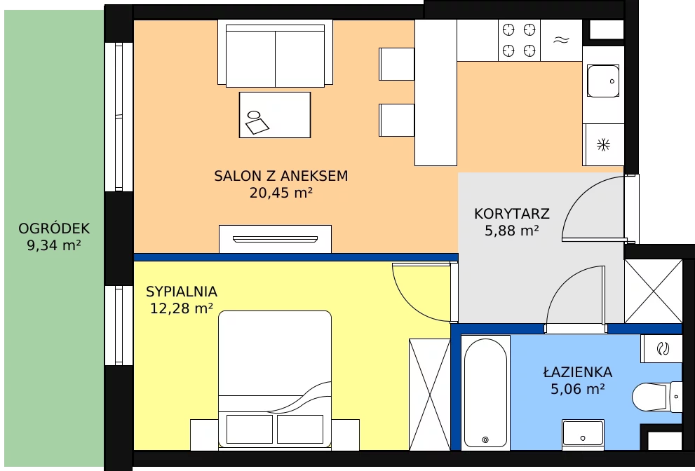 Zalety mieszkania 43.44 m², A23