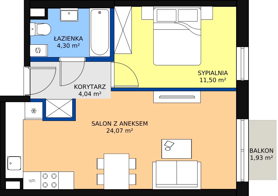 Zalety mieszkania 43.89 m², A31