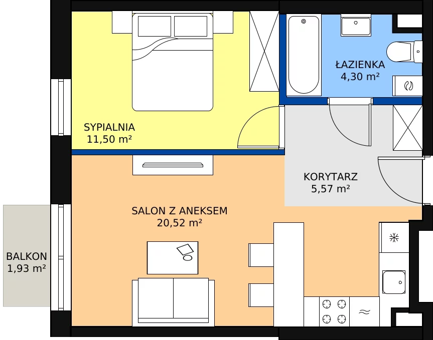 Zalety apartamentu 41.91 m², A33