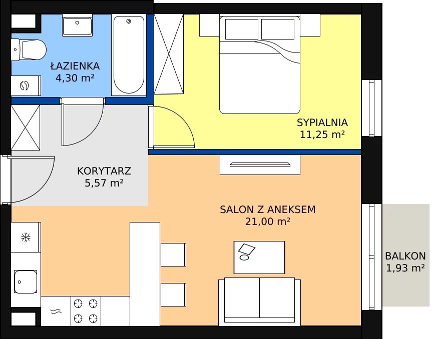 Zalety apartamentu 42.12 m², A38