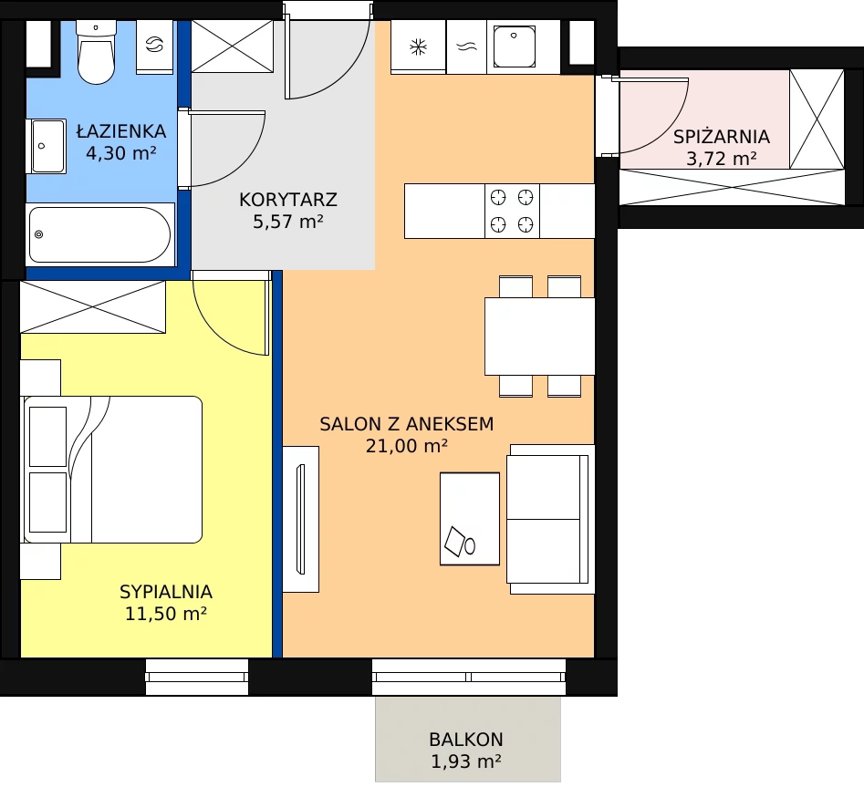 Zalety apartamentu 41.94 m², A39