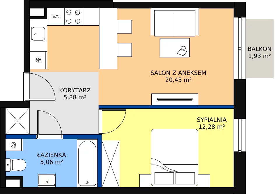 Zalety mieszkania 43.68 m², A40