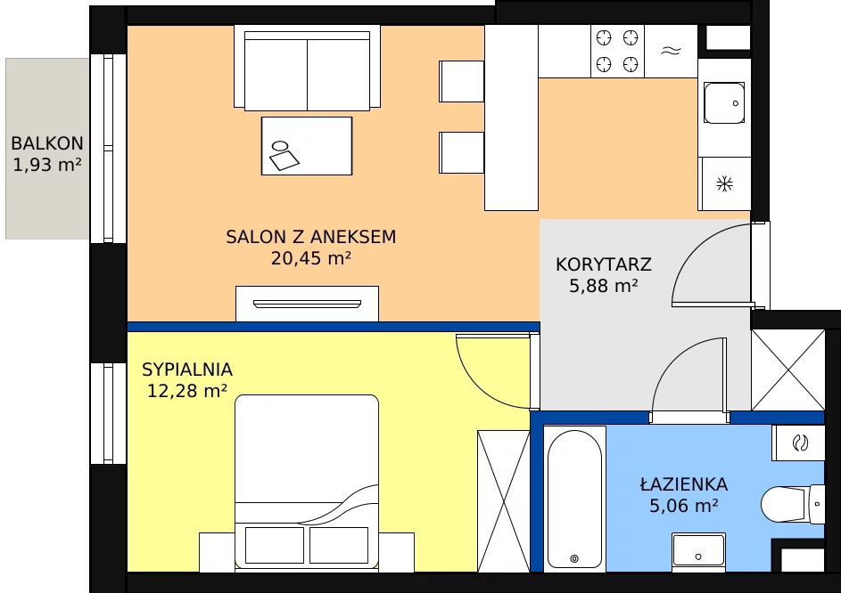 Zalety mieszkania 43.44 m², A41