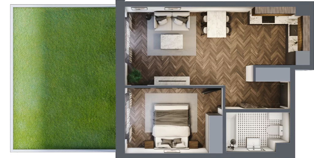 2 pokoje, mieszkanie 43,57 m², parter, oferta nr B5, Augustówka Residence, Warszawa, Mokotów, Augustówka, ul. Kostrzyńska 18