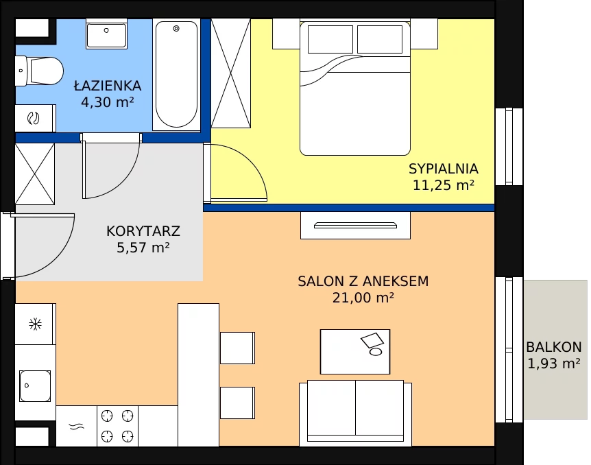 Zalety mieszkania 42.12 m², B8