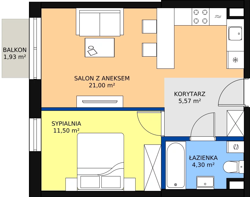 Zalety mieszkania 42.37 m², B19