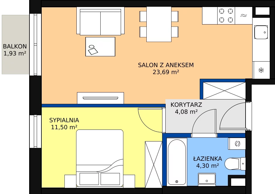Zalety mieszkania 43.57 m², B20