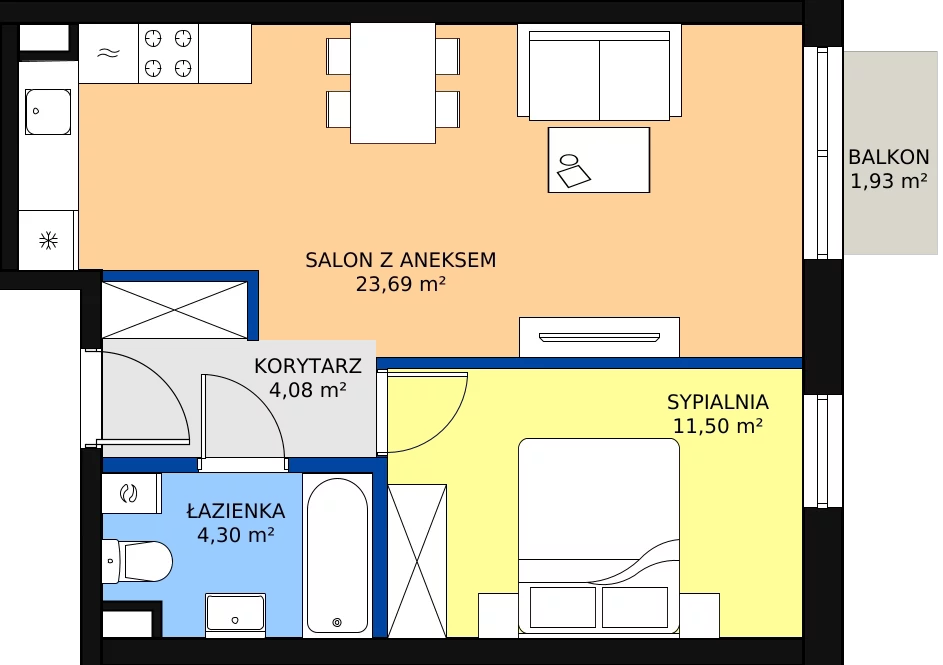 Zalety mieszkania 43.57 m², B21