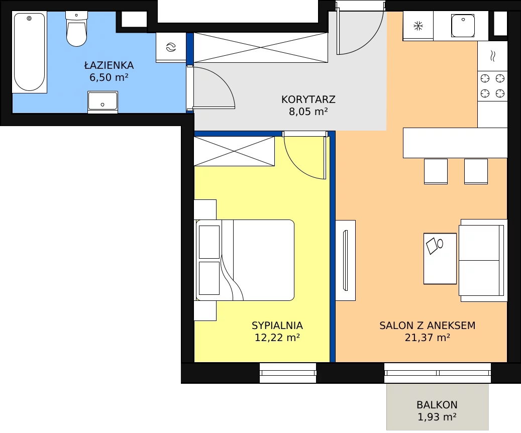 Zalety mieszkania 48.19 m², B22
