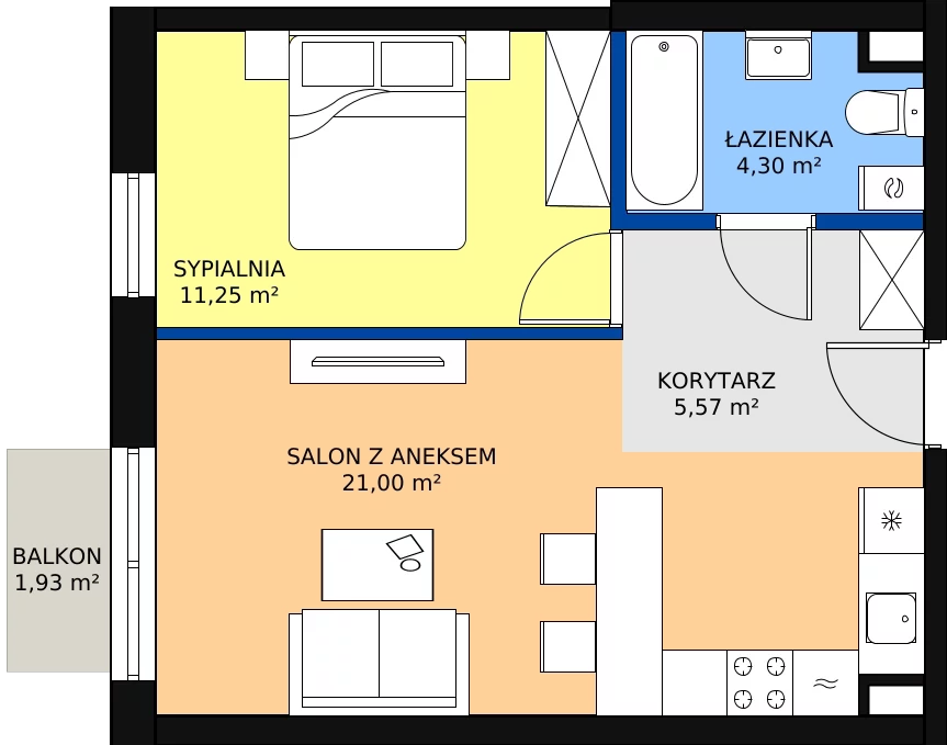 Zalety mieszkania 42.37 m², B36