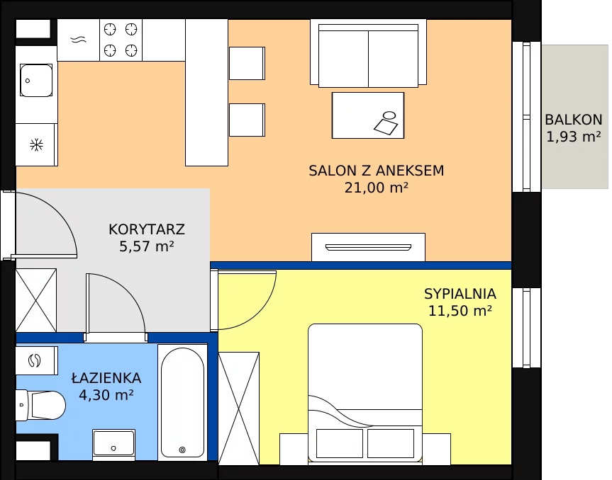 Zalety mieszkania 42.37 m², B40