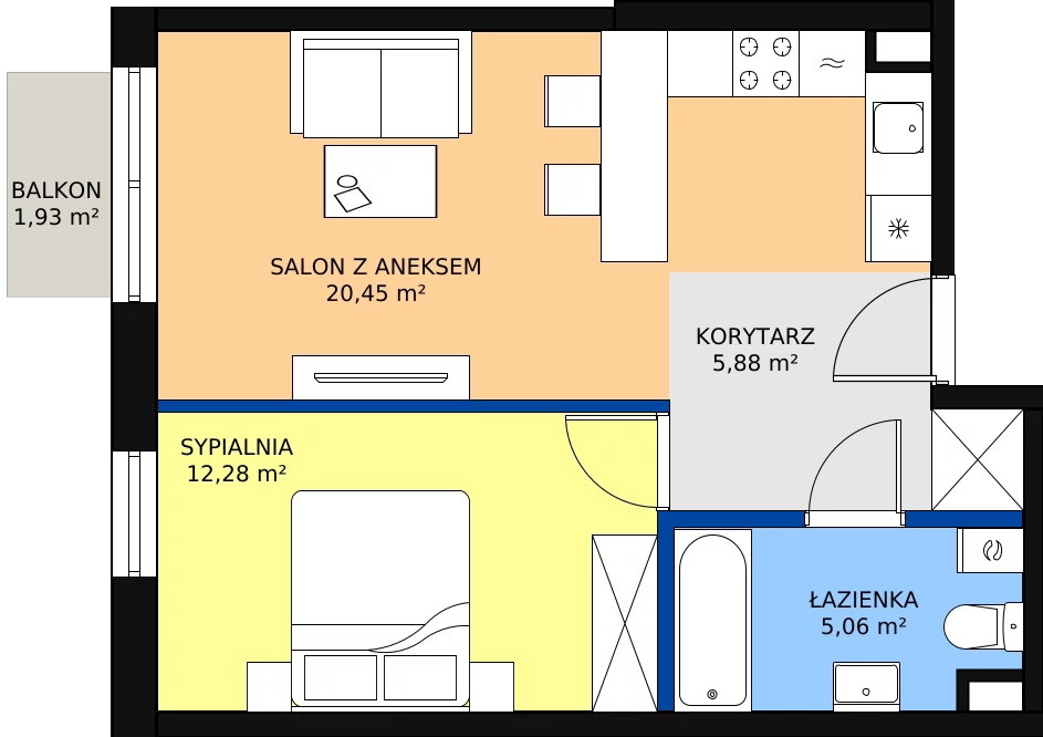 Zalety mieszkania 43.44 m², B42