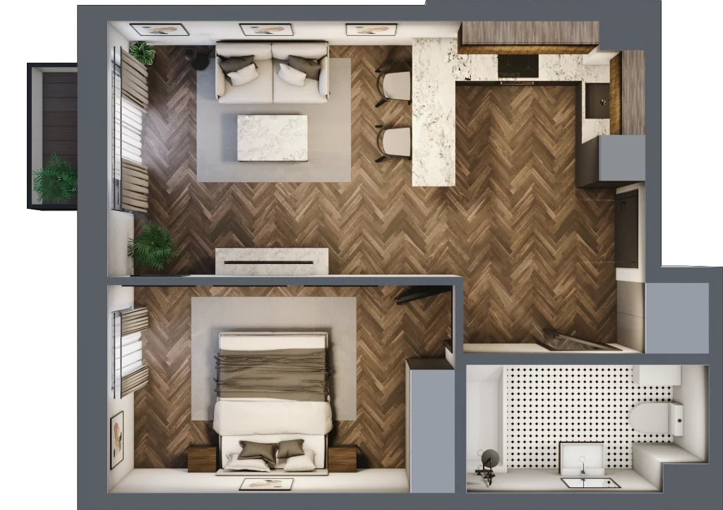 2 pokoje, mieszkanie 43,44 m², piętro 2, oferta nr B42, Augustówka Residence, Warszawa, Mokotów, Augustówka, ul. Kostrzyńska 18