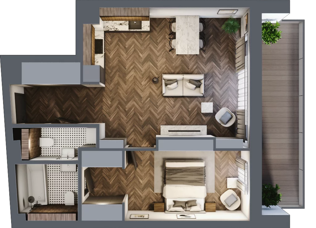 2 pokoje, apartament 57,47 m², piętro 1, oferta nr M05, Apartamenty Orkana, Warszawa, Mokotów, Ksawerów, ul. Orkana 12