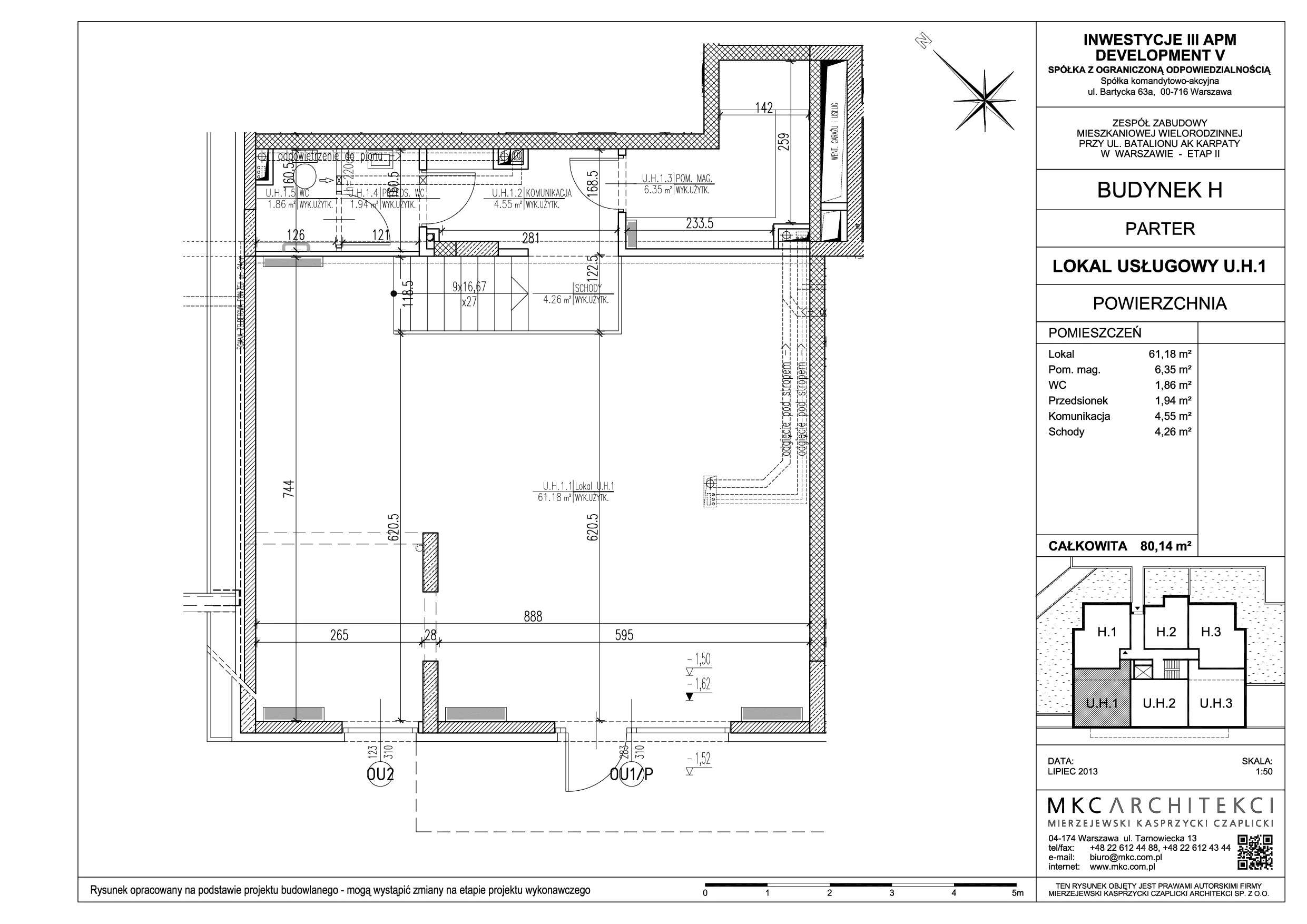 Lokal użytkowy 82,17 m², oferta nr U.H.1, Osiedle Bluszczańska - lokale użytkowe, Warszawa, Mokotów, Czerniaków, ul. Bluszczańska