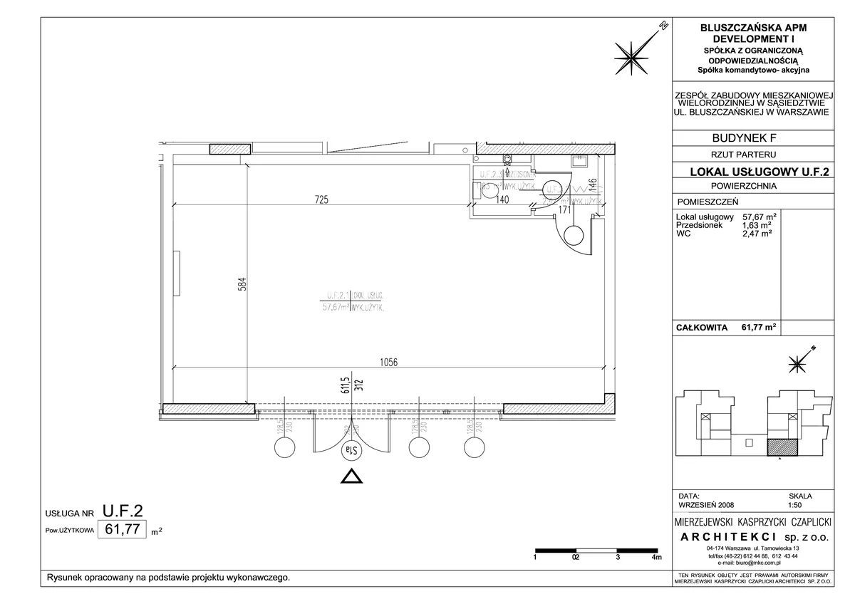 Lokal użytkowy 61,84 m², oferta nr UF.2, Osiedle Bluszczańska - lokale użytkowe, Warszawa, Mokotów, Czerniaków, ul. Bluszczańska