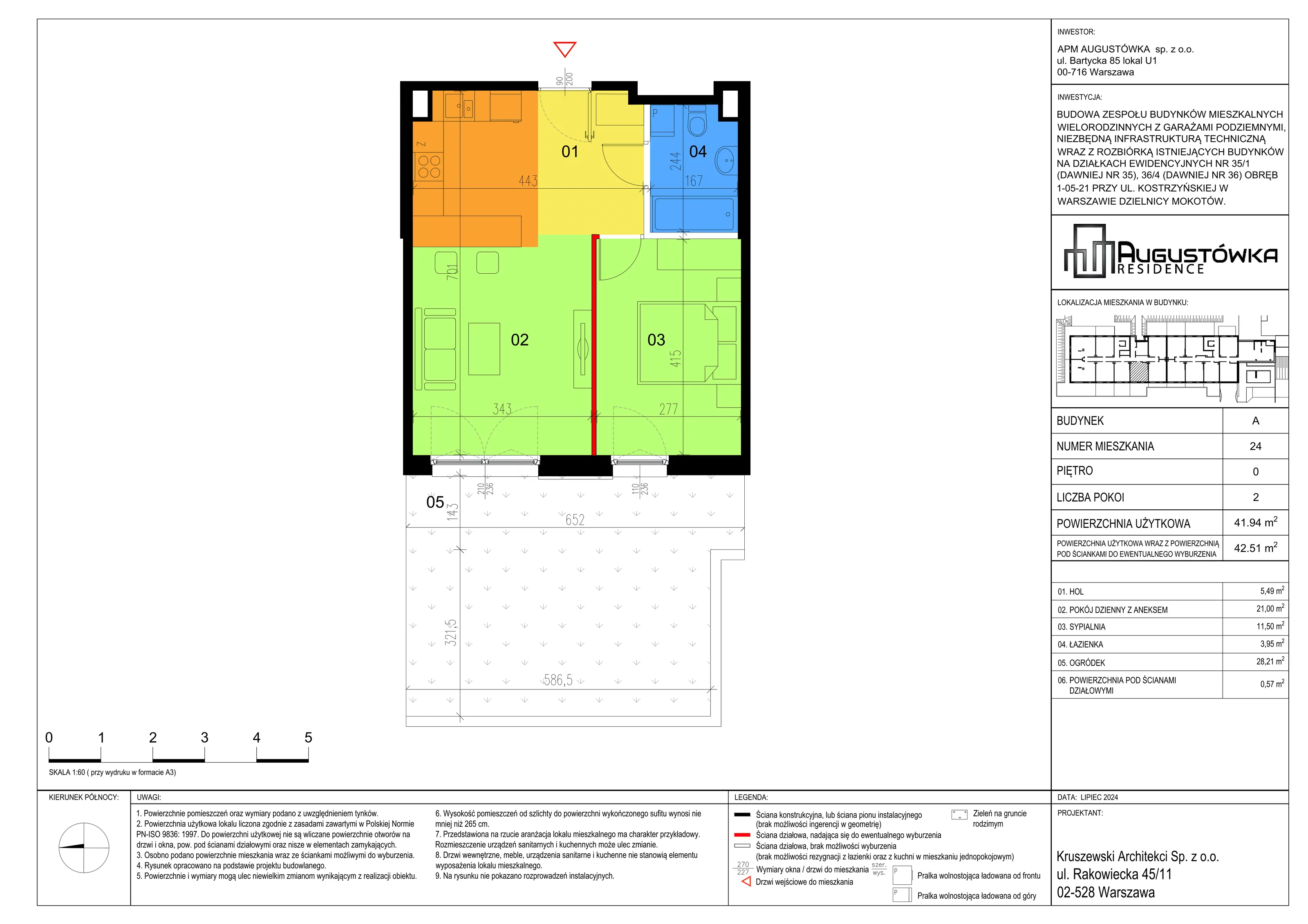 2 pokoje, apartament 41,94 m², parter, oferta nr A24, Augustówka Residence, Warszawa, Mokotów, Augustówka, ul. Kostrzyńska 18