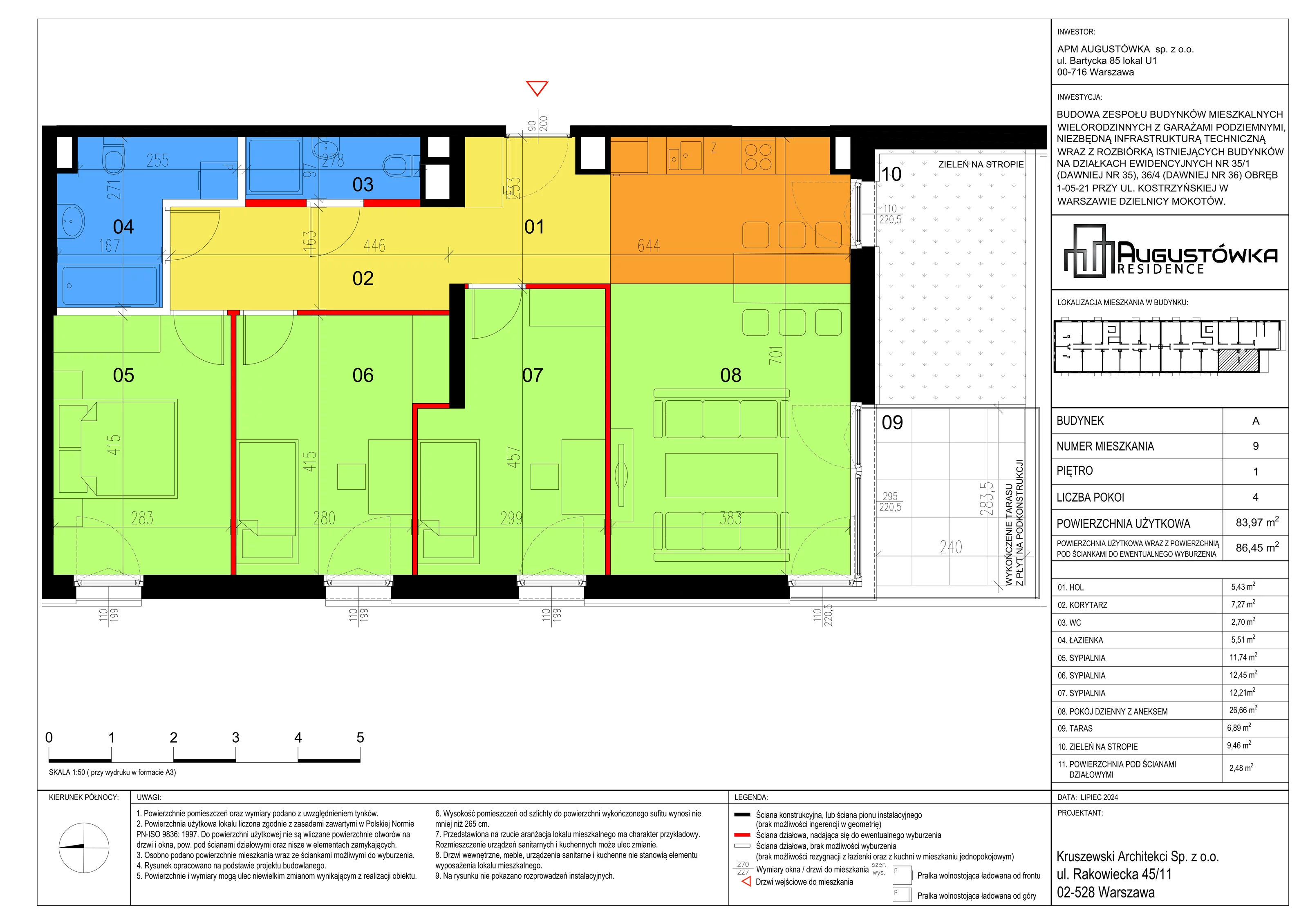 4 pokoje, mieszkanie 83,97 m², piętro 1, oferta nr A9, Augustówka Residence, Warszawa, Mokotów, Augustówka, ul. Kostrzyńska 18