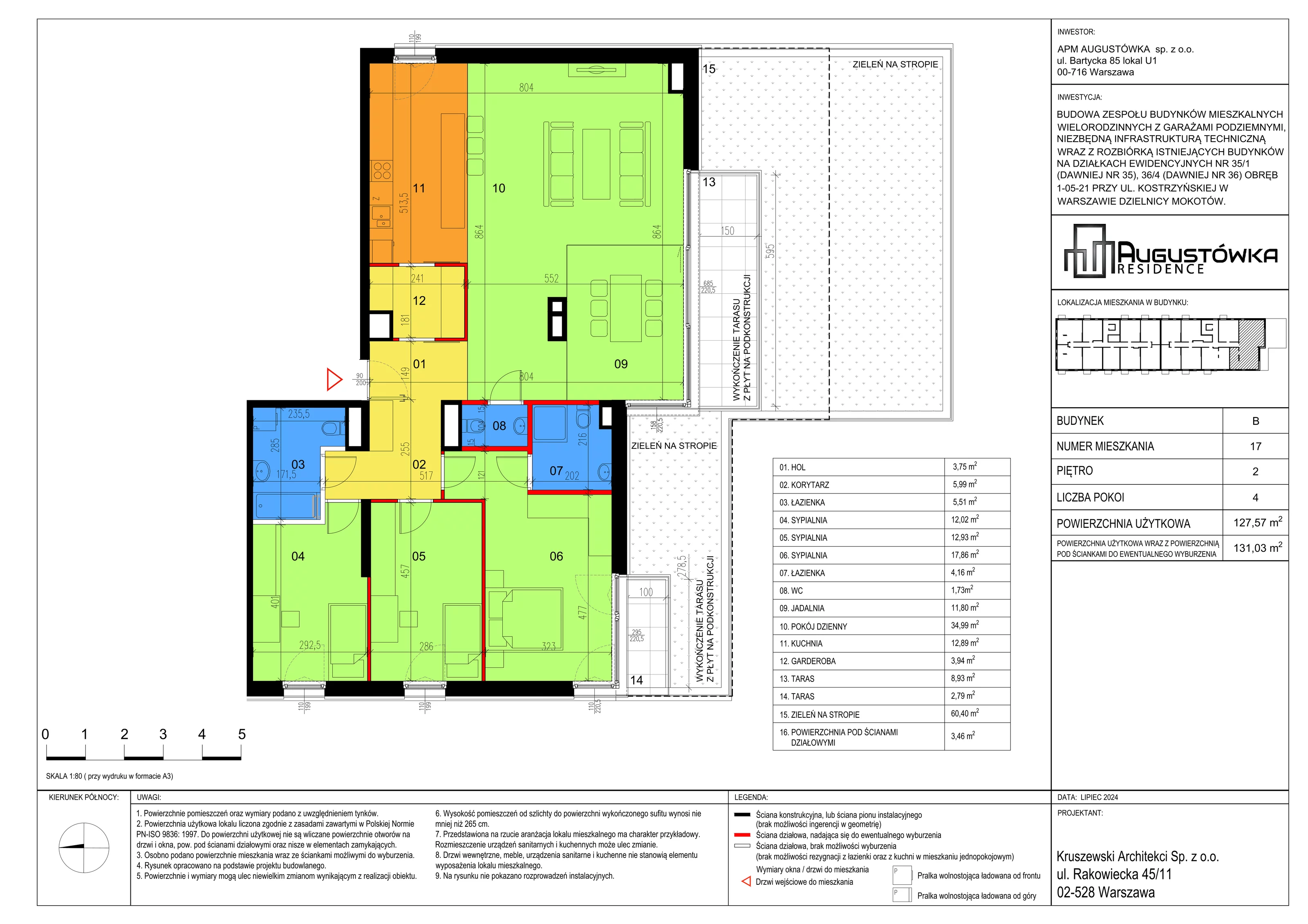 4 pokoje, mieszkanie 127,57 m², piętro 2, oferta nr B17, Augustówka Residence, Warszawa, Mokotów, Augustówka, ul. Kostrzyńska 18