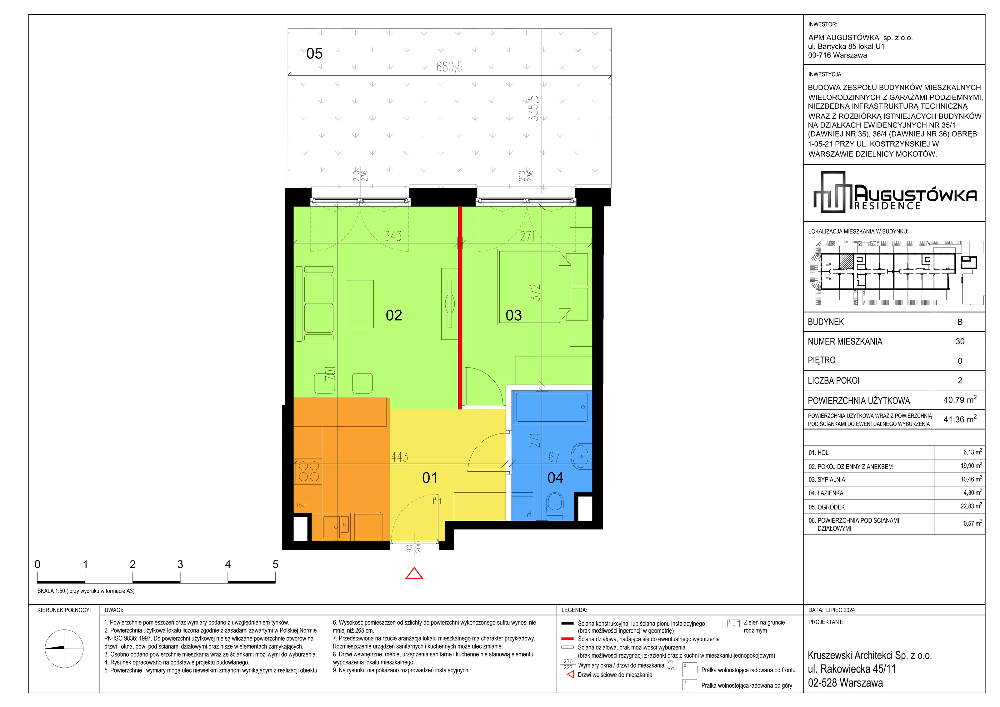 2 pokoje, apartament 40,79 m², parter, oferta nr B30, Augustówka Residence, Warszawa, Mokotów, Augustówka, ul. Kostrzyńska 18