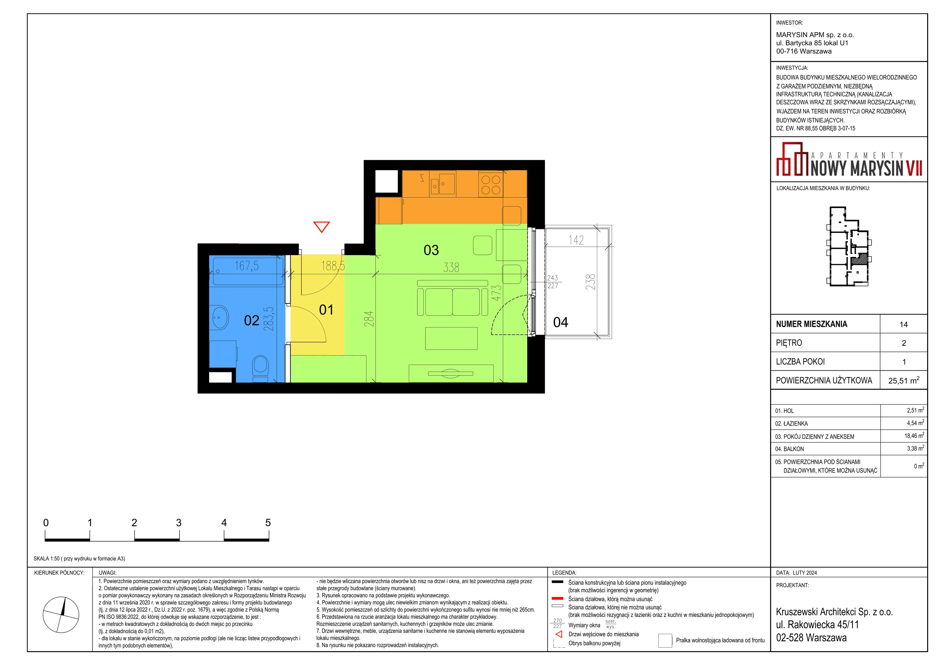 Mieszkanie 25,51 m², piętro 2, oferta nr VII_14, Apartamenty Marysin, Warszawa, Wawer, Marysin Wawerski, ul. Bluszczowa 14