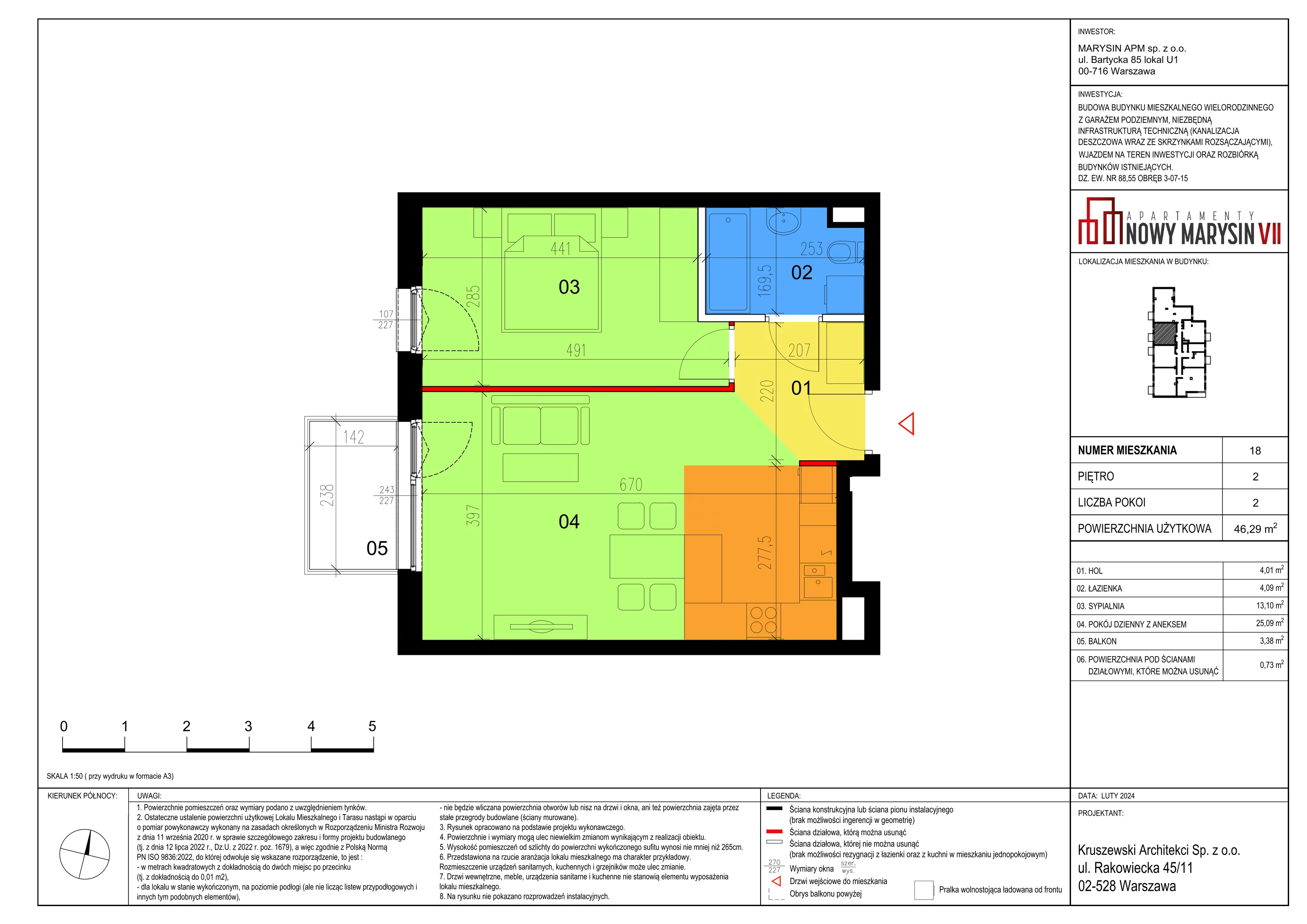 Mieszkanie 46,29 m², piętro 2, oferta nr VII_18, Apartamenty Marysin, Warszawa, Wawer, Marysin Wawerski, ul. Bluszczowa 14