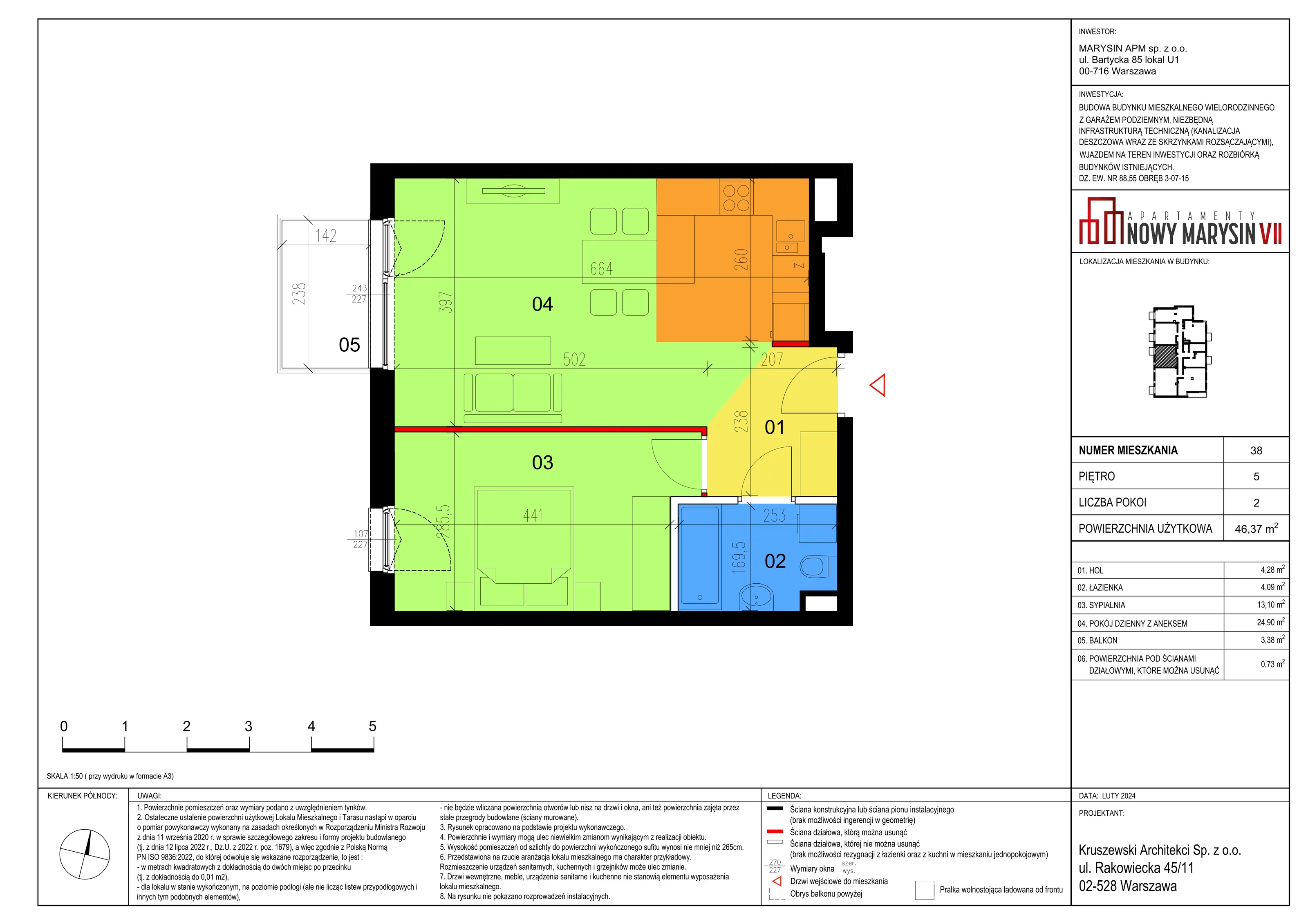 Mieszkanie 46,37 m², piętro 5, oferta nr VII_38, Apartamenty Marysin, Warszawa, Wawer, Marysin Wawerski, ul. Bluszczowa 14