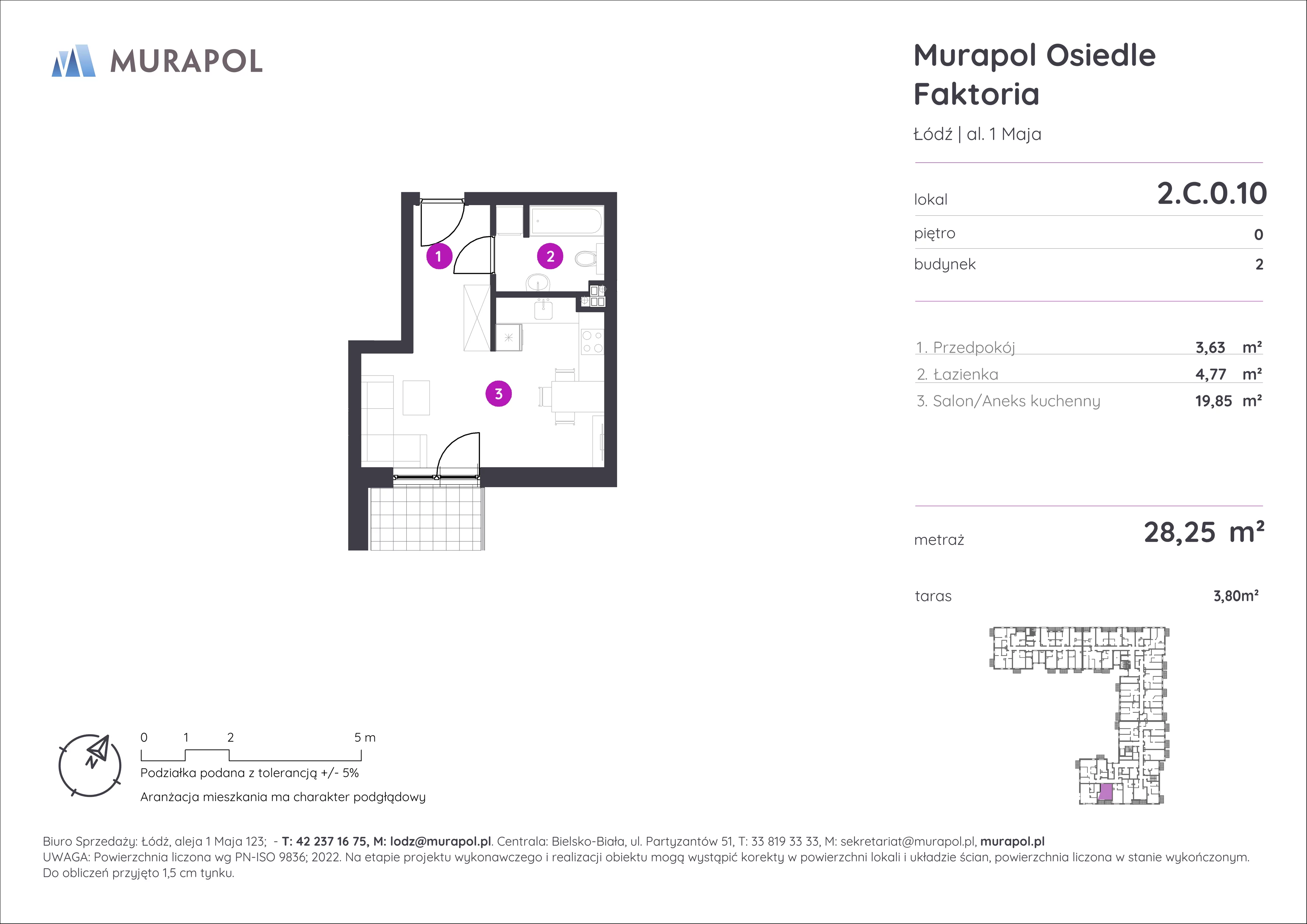 Mieszkanie 28,25 m², parter, oferta nr 2.C.0.10, Murapol Osiedle Faktoria, Łódź, Polesie, Stare Polesie, al. 1 Maja