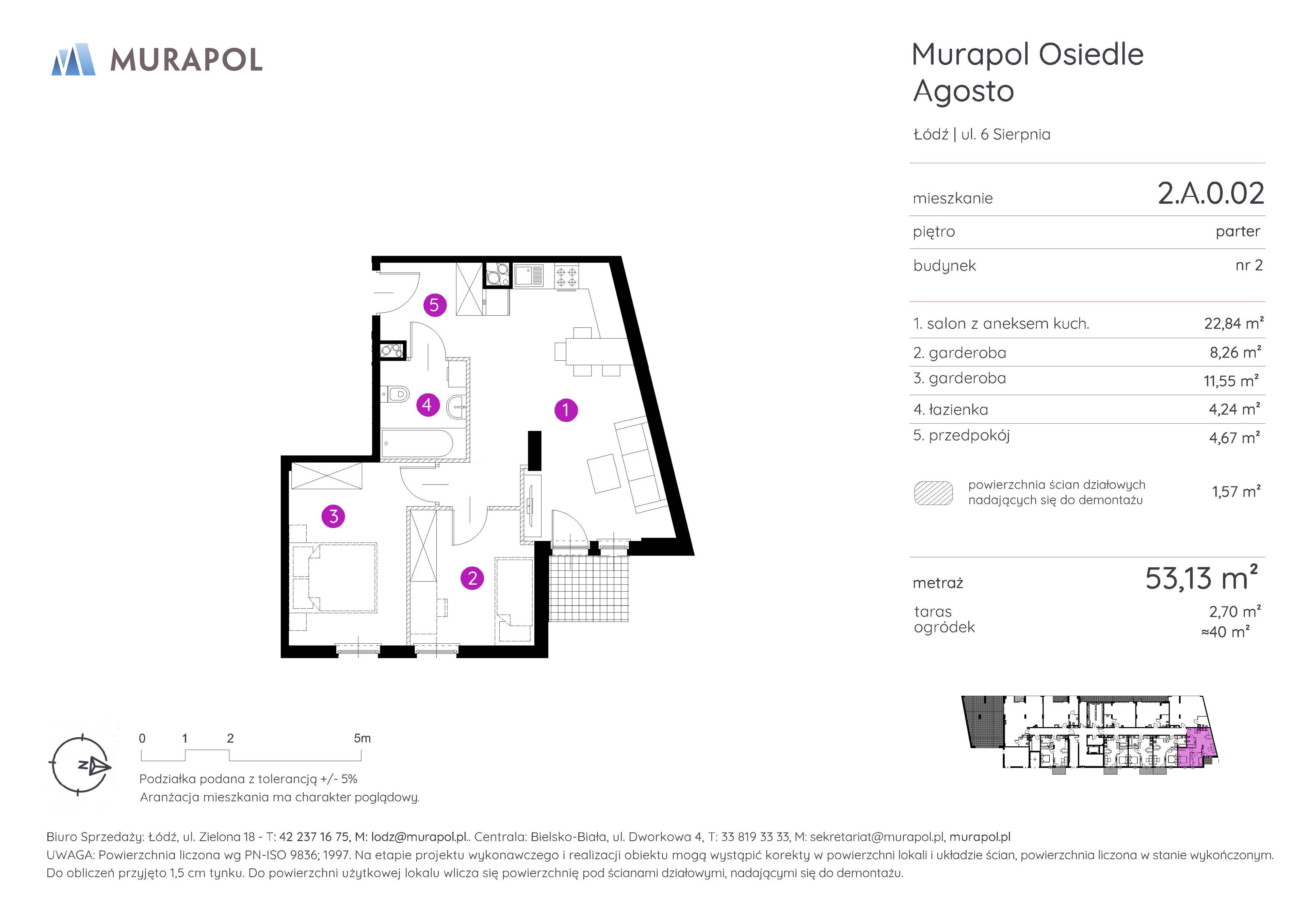 1 pokój, mieszkanie 53,13 m², parter, oferta nr 2.A.0.02, Murapol Agosto, Łódź, Polesie, Stare Polesie, ul. 6 Sierpnia