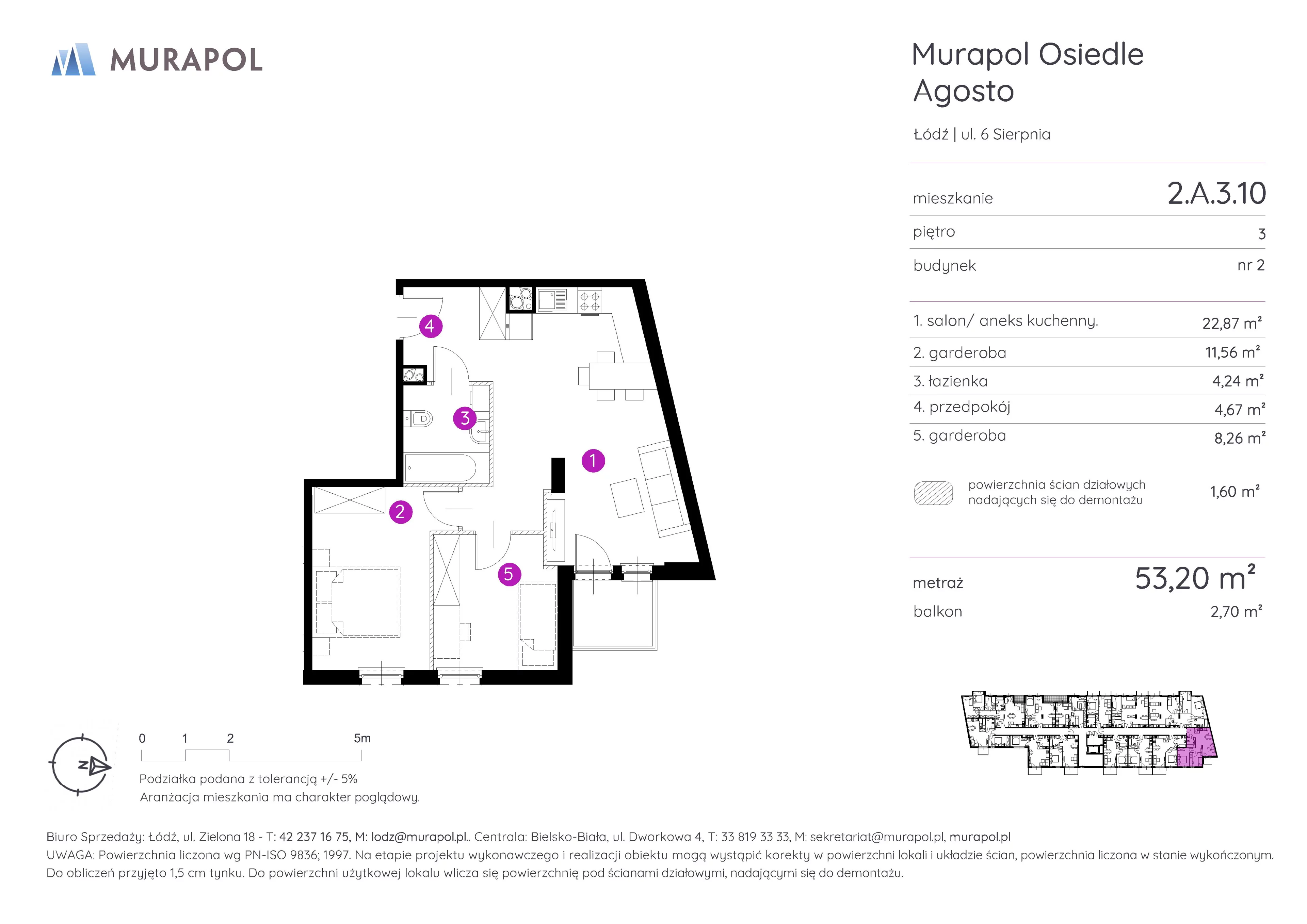 Mieszkanie 53,20 m², piętro 3, oferta nr 2.A.3.10, Murapol Agosto, Łódź, Polesie, Stare Polesie, ul. 6 Sierpnia-idx