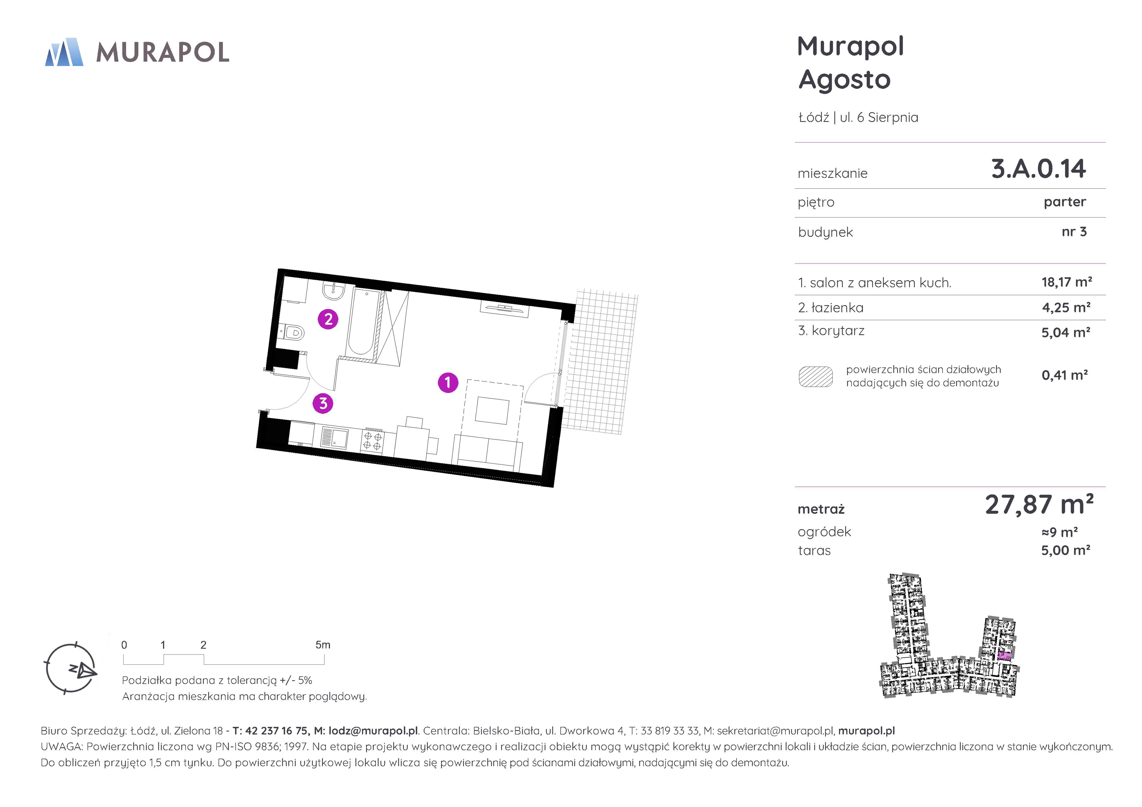 Mieszkanie 27,87 m², parter, oferta nr 3.A.0.14, Murapol Agosto, Łódź, Polesie, Stare Polesie, ul. 6 Sierpnia