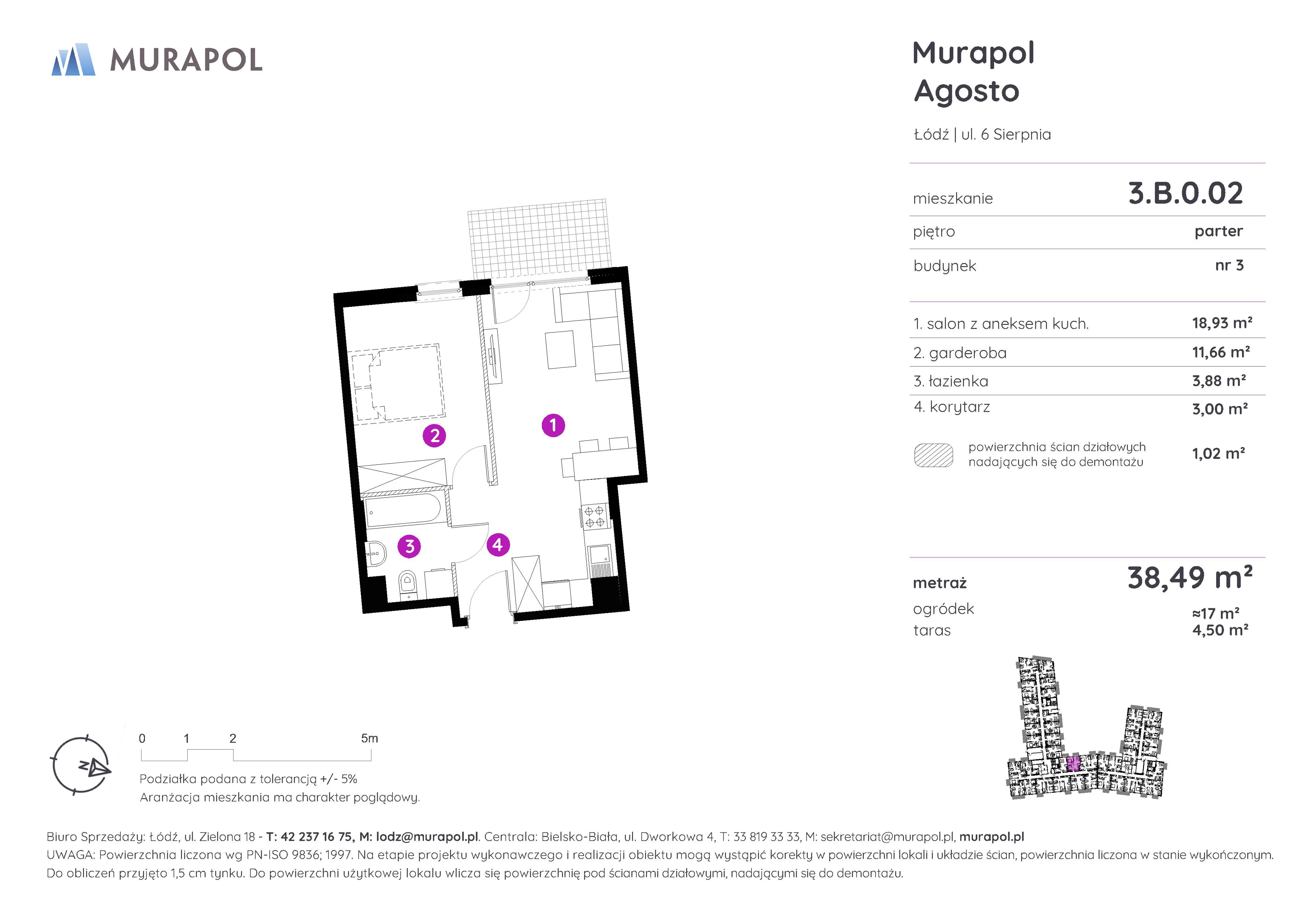 Mieszkanie 38,49 m², parter, oferta nr 3.B.0.02, Murapol Agosto, Łódź, Polesie, Stare Polesie, ul. 6 Sierpnia