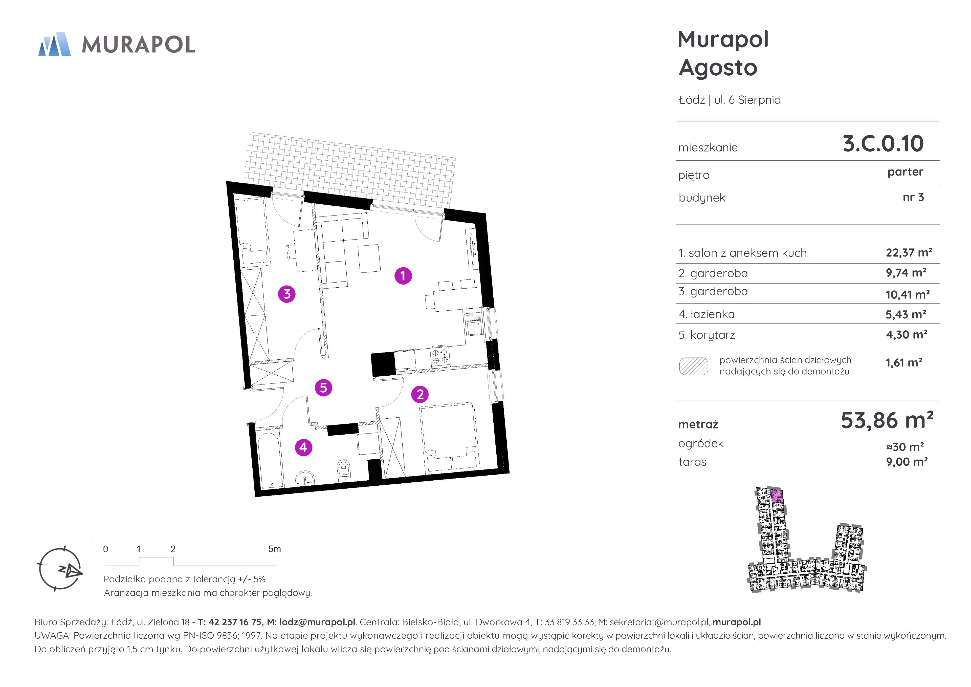 1 pokój, mieszkanie 53,86 m², parter, oferta nr 3.C.0.10, Murapol Agosto, Łódź, Polesie, Stare Polesie, ul. 6 Sierpnia