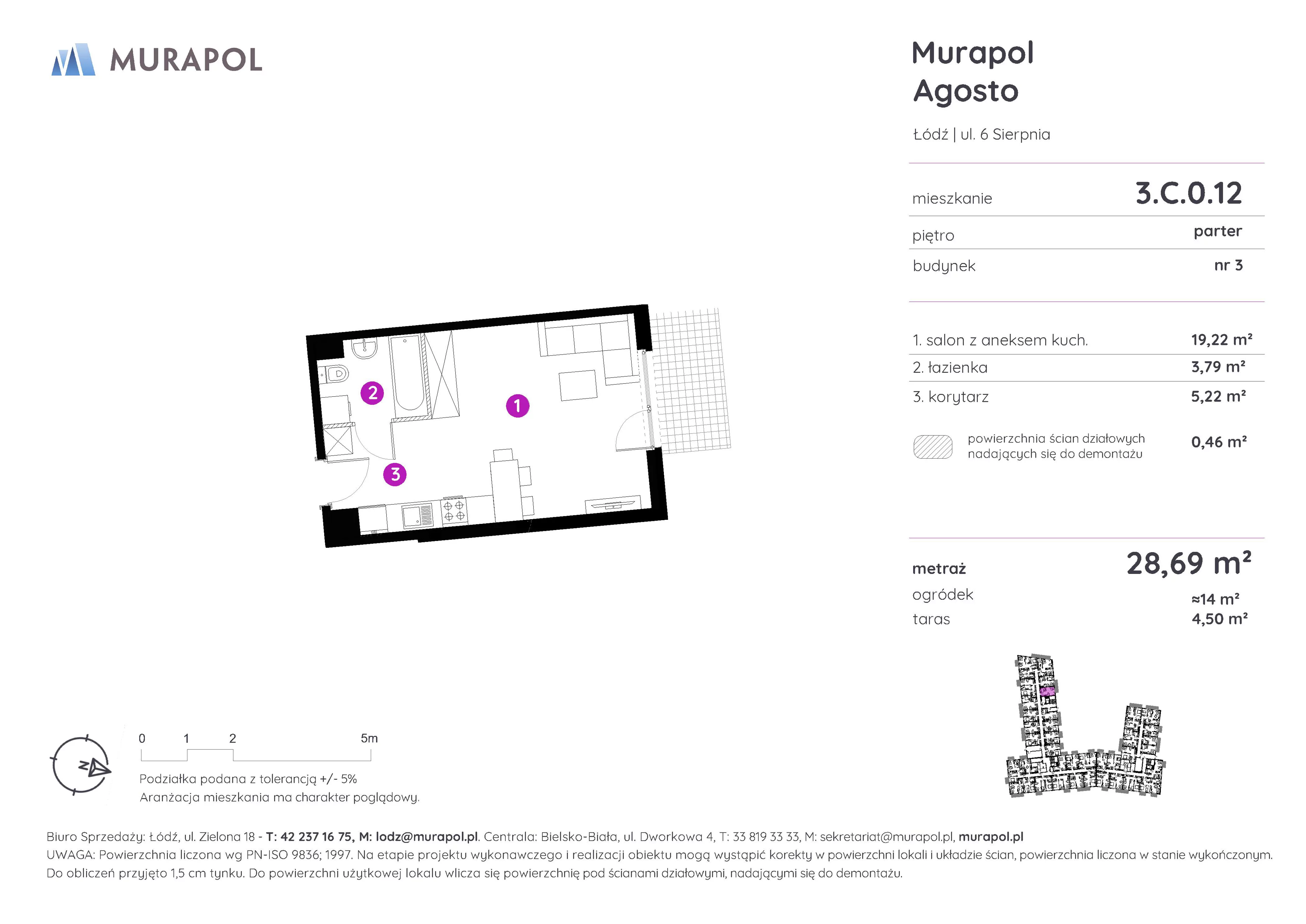 Mieszkanie 28,69 m², parter, oferta nr 3.C.0.12, Murapol Agosto, Łódź, Polesie, Stare Polesie, ul. 6 Sierpnia