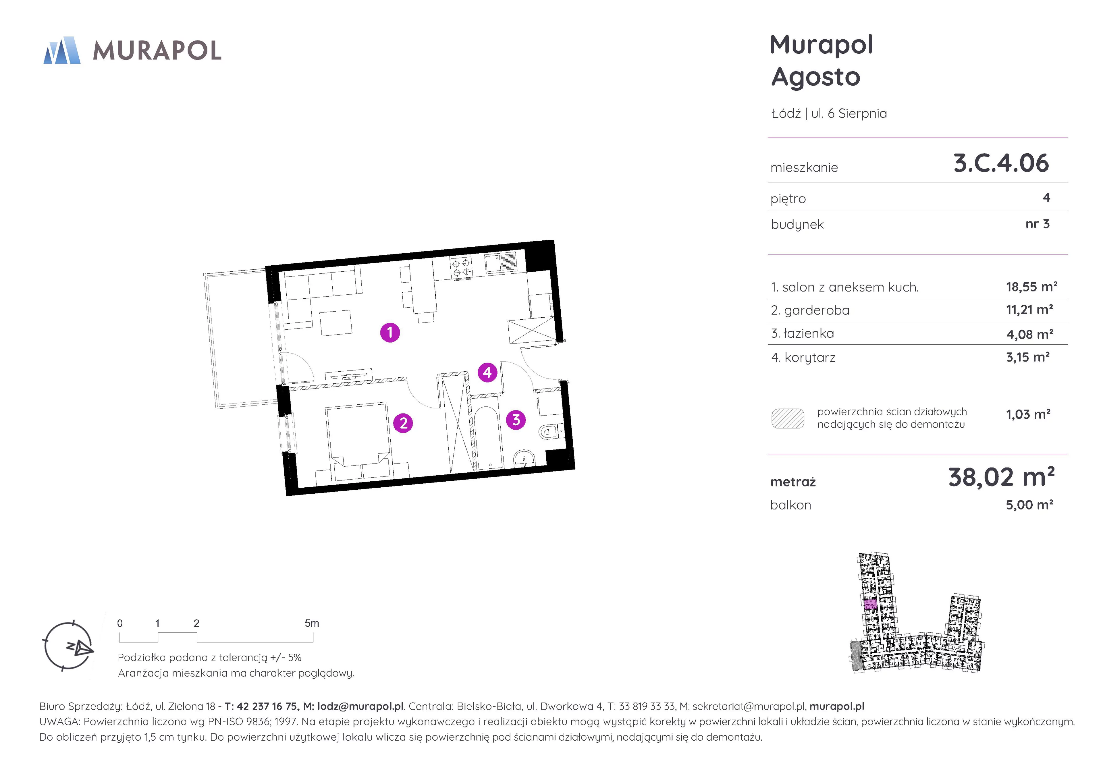 Mieszkanie 38,02 m², piętro 4, oferta nr 3.C.4.06, Murapol Agosto, Łódź, Polesie, Stare Polesie, ul. 6 Sierpnia