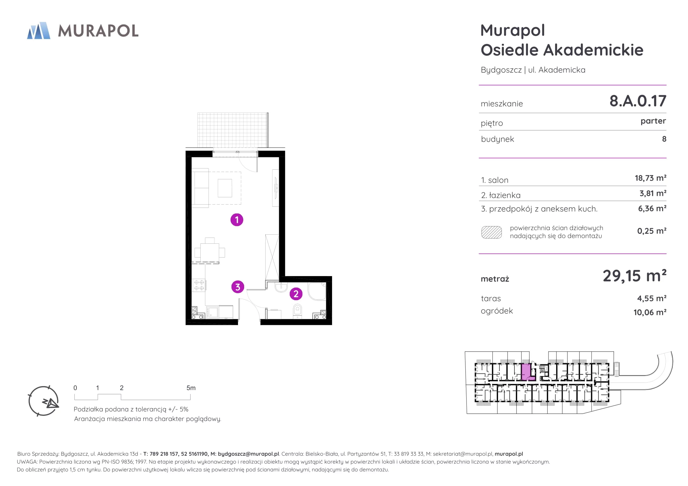 Mieszkanie 29,15 m², parter, oferta nr 8.A.0.17, Murapol Osiedle Akademickie, Bydgoszcz, Nowy Fordon, ul. Akademicka