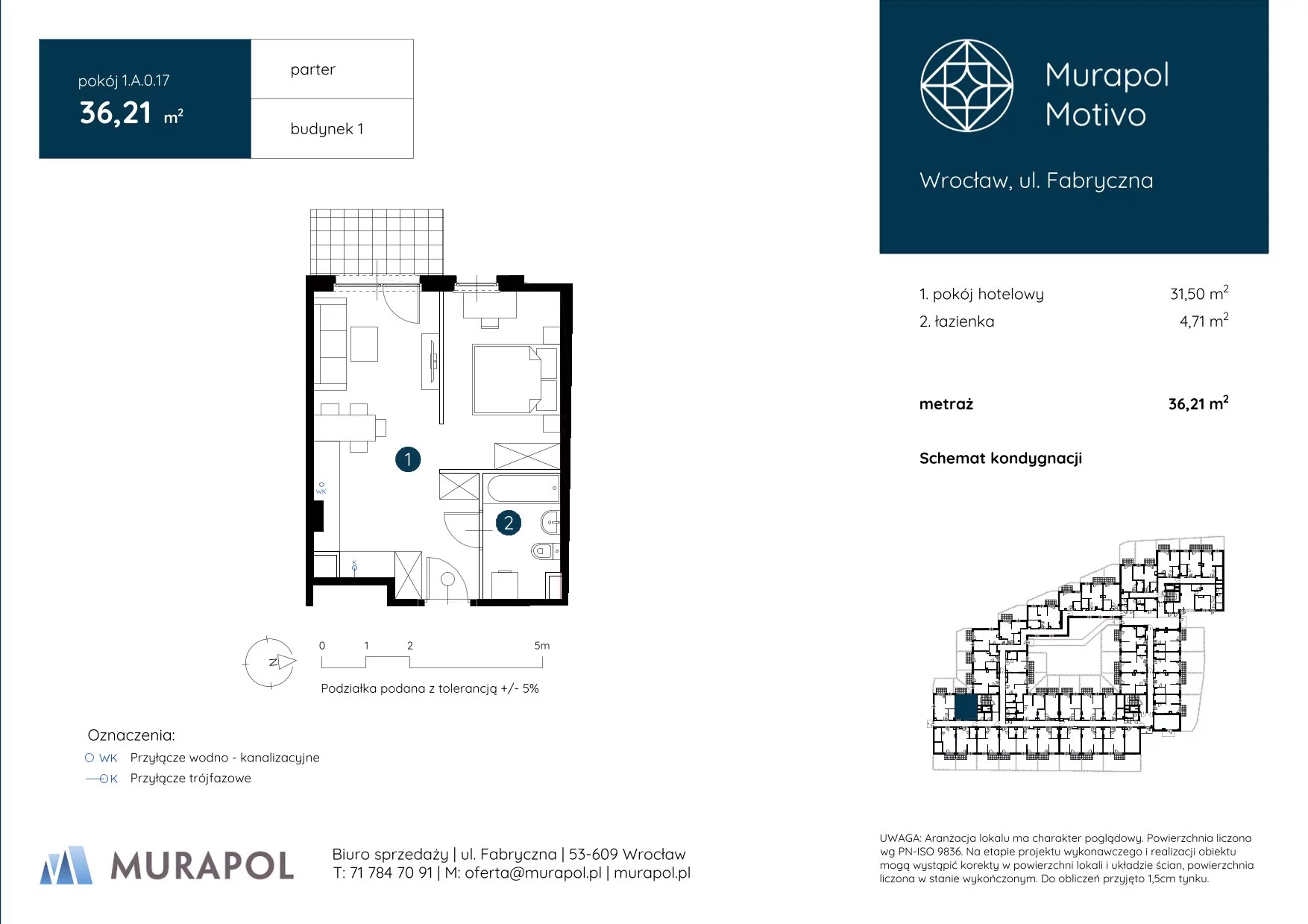 Apartament inwestycyjny 36,21 m², parter, oferta nr 1.A.0.17, Murapol Motivo, Wrocław, Muchobór Mały, Fabryczna, ul. Fabryczna