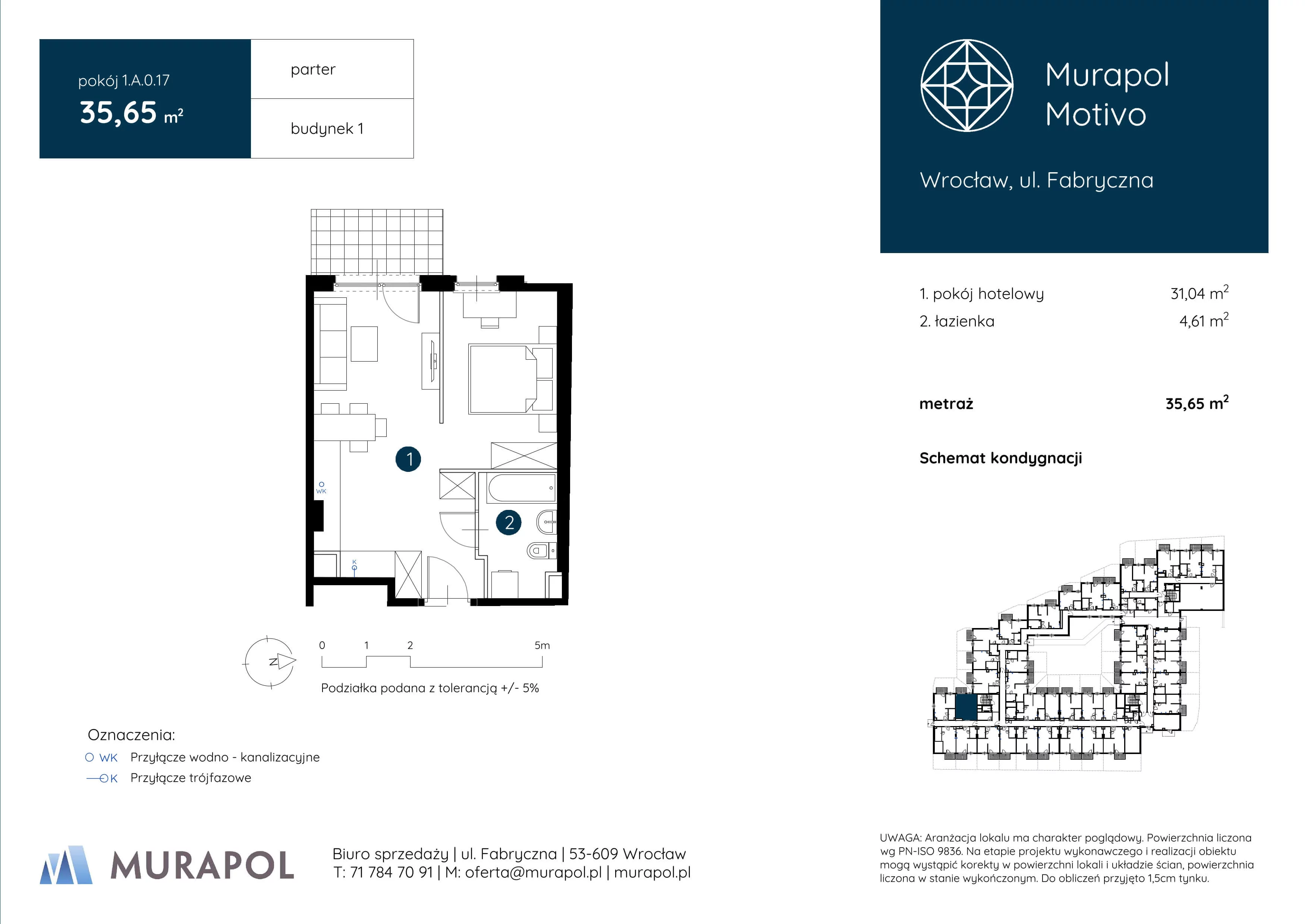 1 pokój, apartament inwestycyjny 35,65 m², parter, oferta nr 1.A.0.17, Murapol Motivo, Wrocław, Muchobór Mały, Fabryczna, ul. Fabryczna