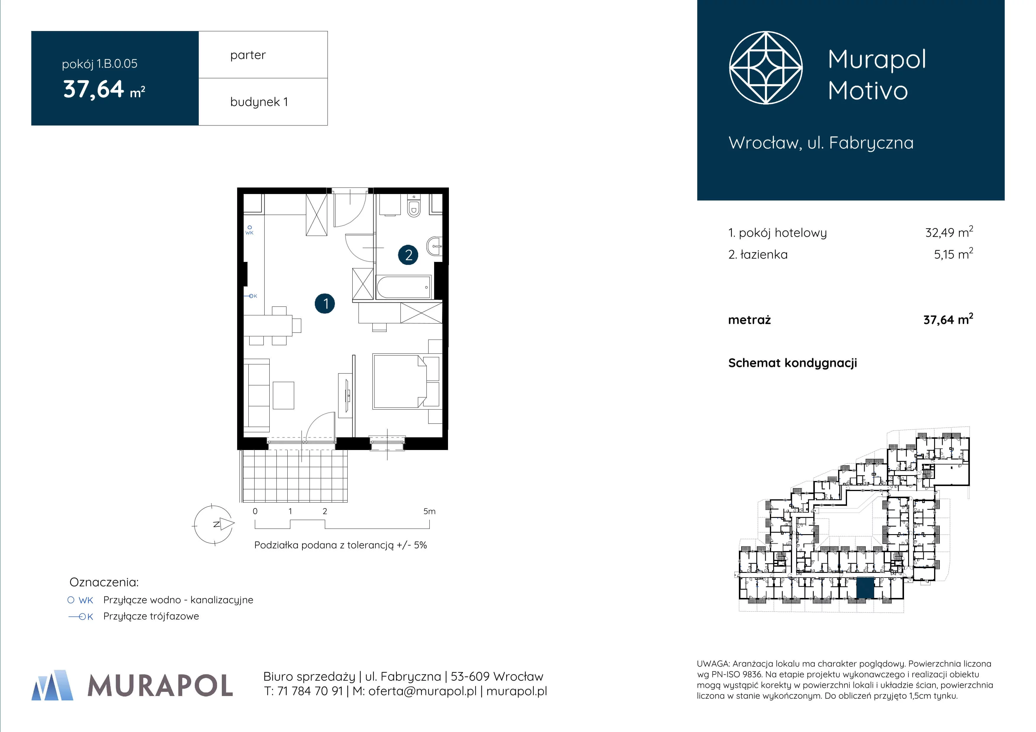 1 pokój, apartament inwestycyjny 37,64 m², parter, oferta nr 1.B.0.05, Murapol Motivo, Wrocław, Muchobór Mały, Fabryczna, ul. Fabryczna